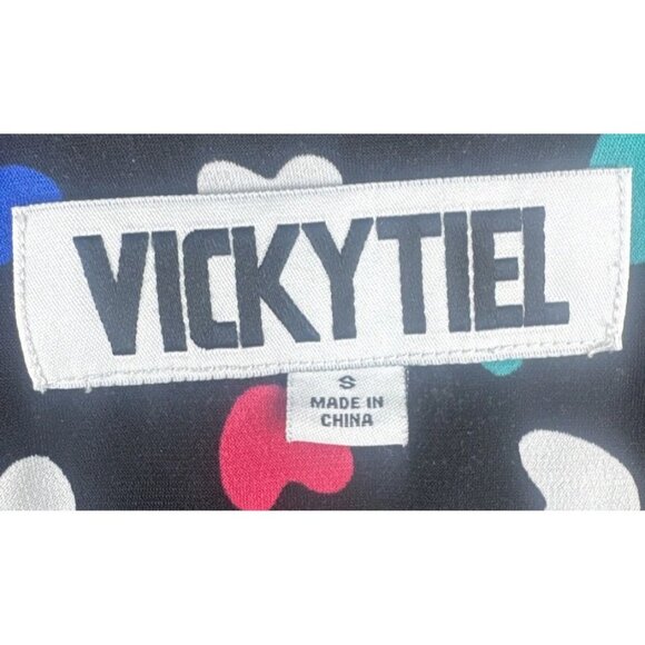 Vicky Tiel Women's Colorful Heart Split Flutter Sleeve Wrap Midi Dress Sz S - Picture 7 of 8